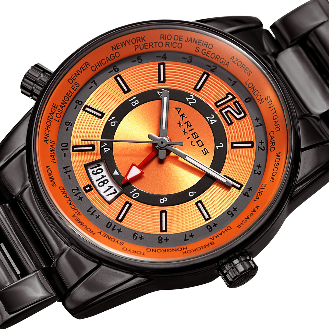 World Time Gray/Stainless Steel | Orange Dial
