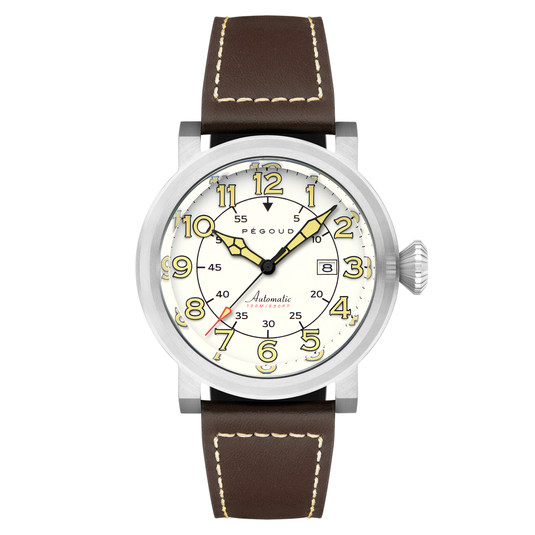 Le Pilote Automatic White / Brown Leather | White Dial