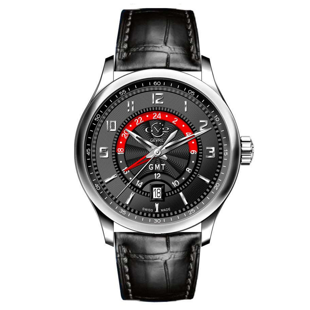 Giromondo GV2 By Gevril Mens Giromondo Stainless Steel Case Black Dial Swiss Qua