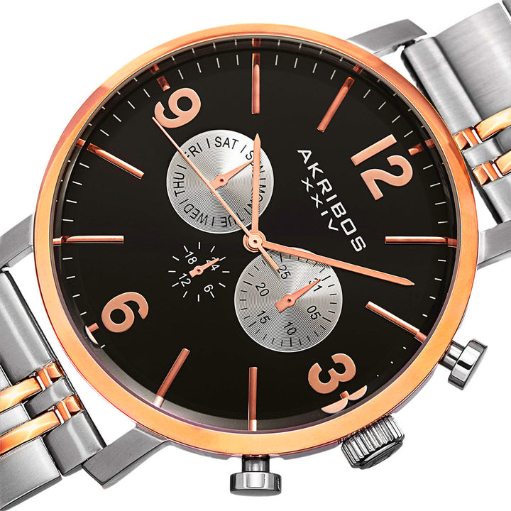 AK782TTR-Casual Steel, Rose Gold/Stainless Steel | Black Dial