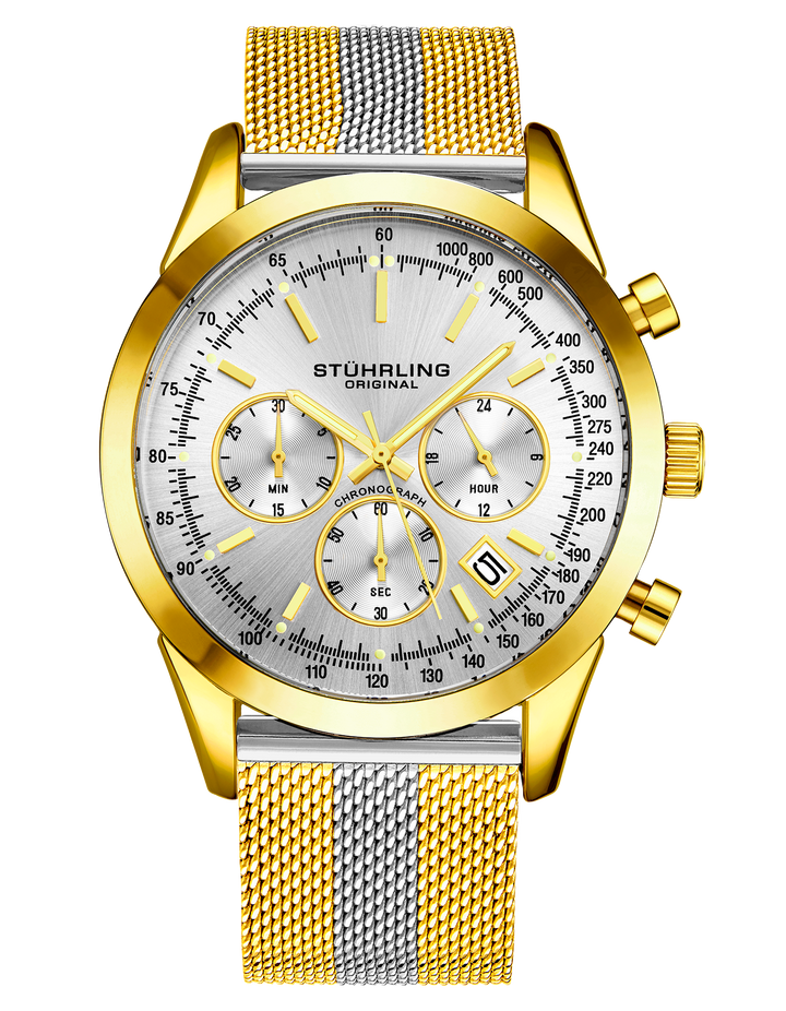Rialto 3975 Quartz 44mm Chronograph Gold/Silver | Silver Dial