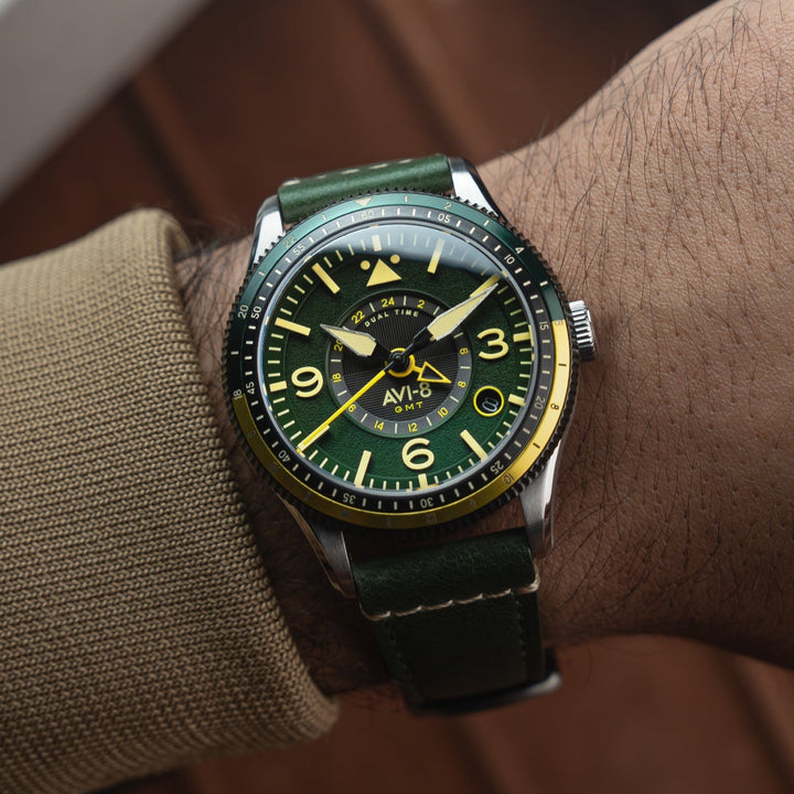 FLYBOY AIRMASTER GMT AUTOMATIC Green / Leather | Green Dial