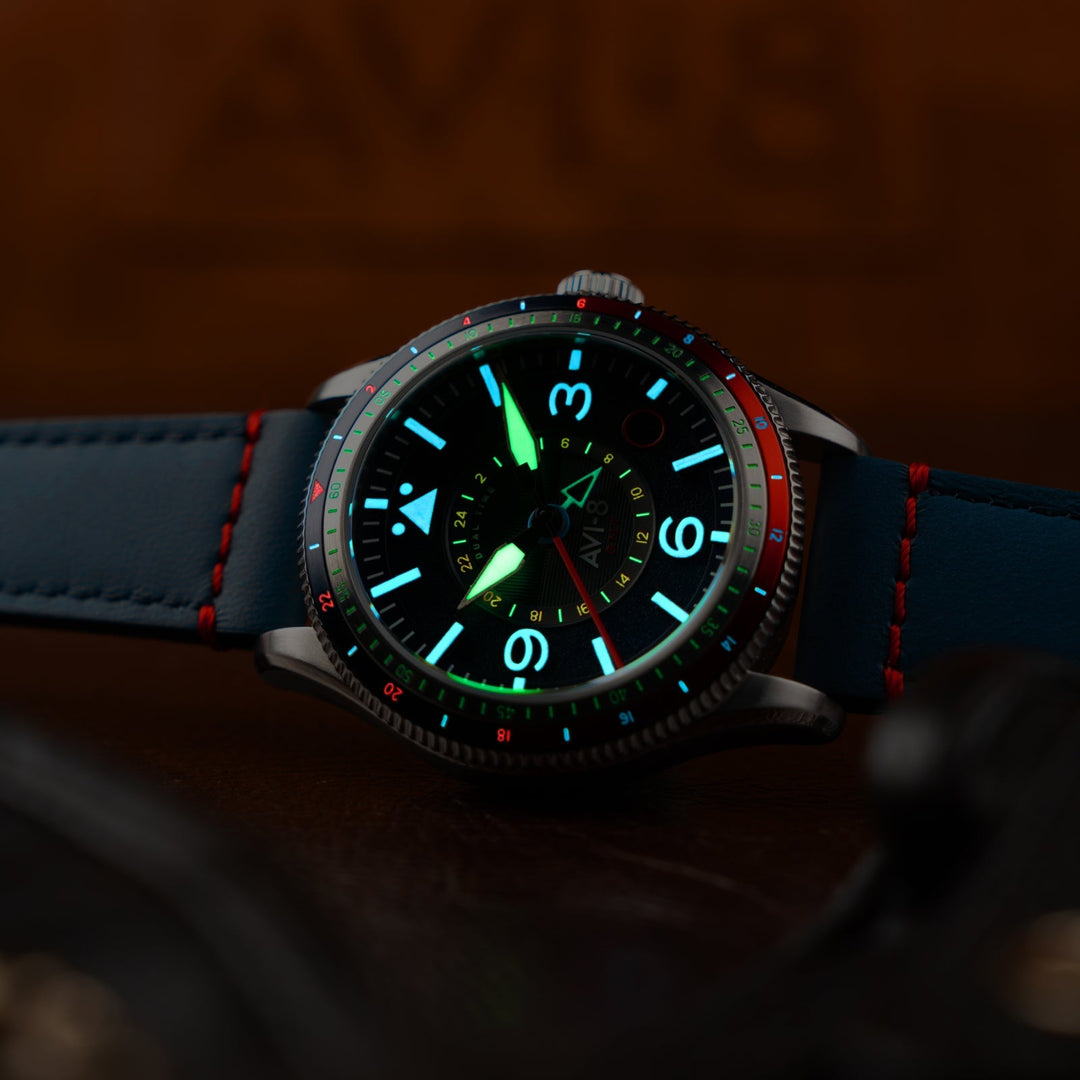 FLYBOY AIRMASTER GMT AUTOMATIC Blue / Leather | Blue Dial