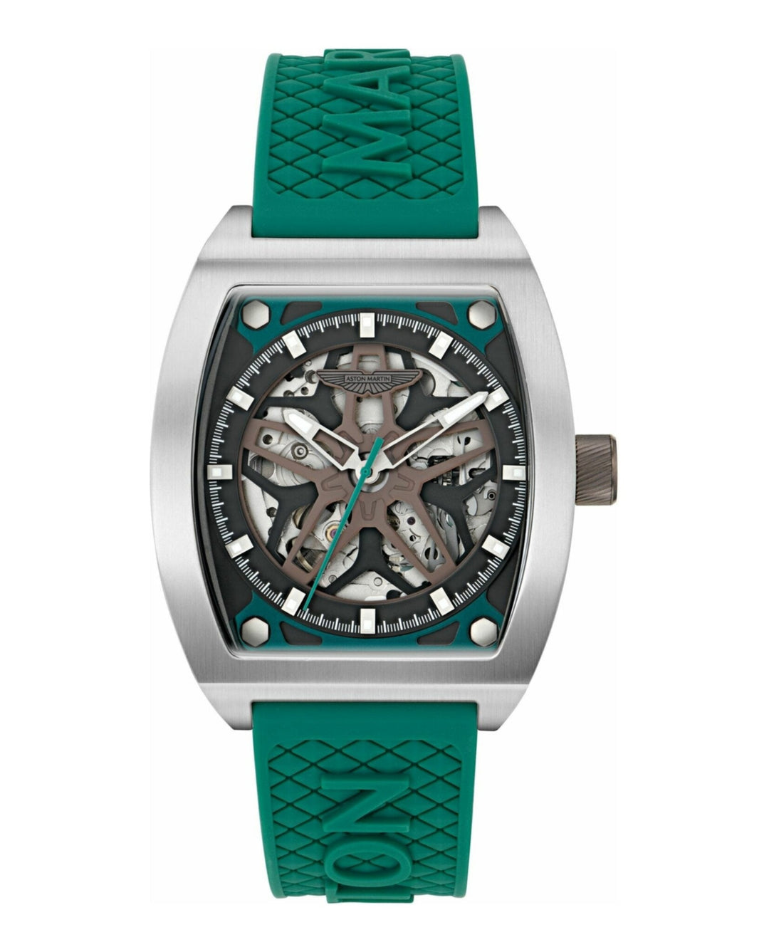 TRG Automatic Skeletonized Tonneau/Stainless Steel/Green Silicone Green Dial