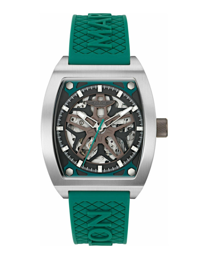 TRG Automatic Skeletonized Tonneau/Stainless Steel/Green Silicone Green Dial
