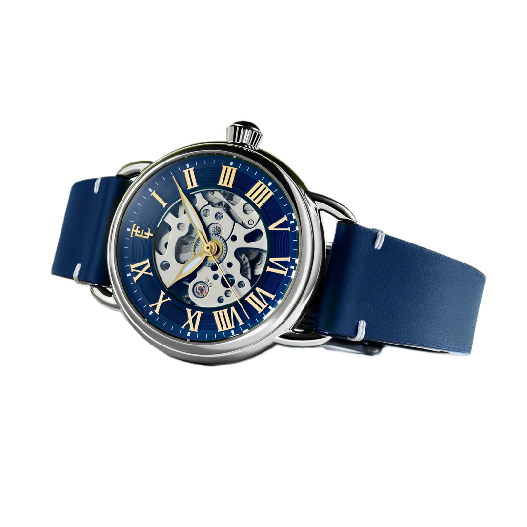 Investigator 40 Pewter Grey  / Blue Leather Strap Gray Dial