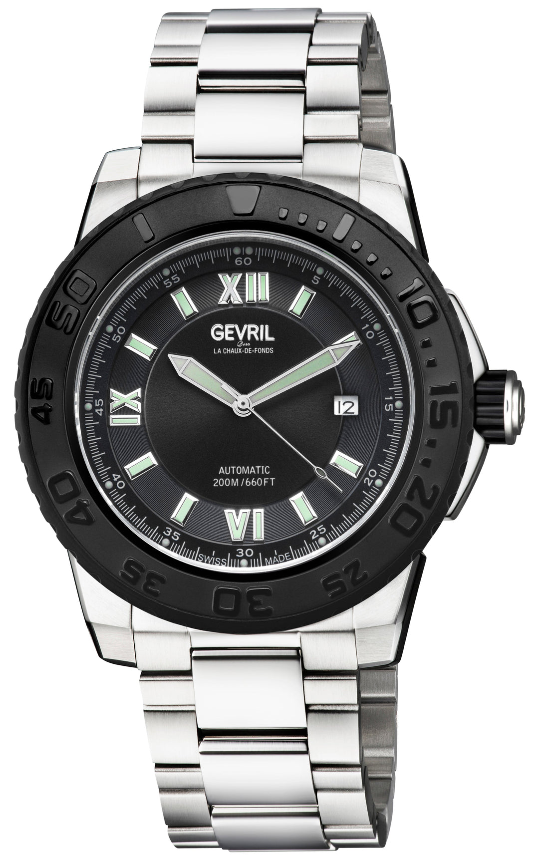 Seacloud Gevril Stainless Steel Black Dial Luminous Hands Swiss Made Automatic B