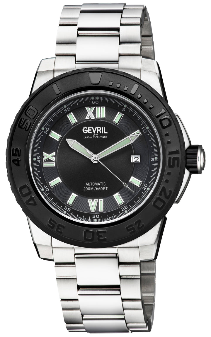 Seacloud Gevril Stainless Steel Black Dial Luminous Hands Swiss Made Automatic B