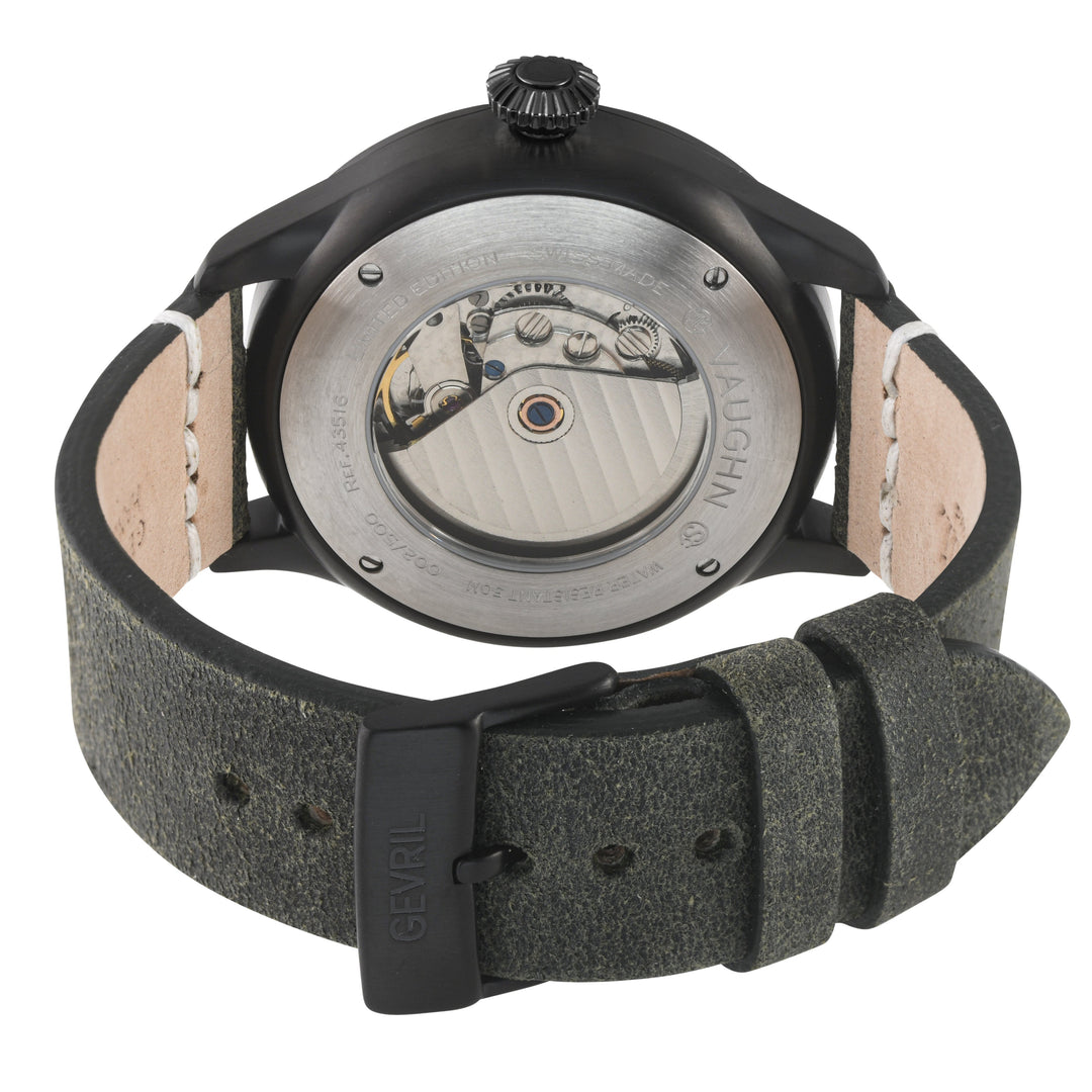 Vaughn Swiss automatic SA110, Green Dial, Black Handmade Leather Strap | Green D