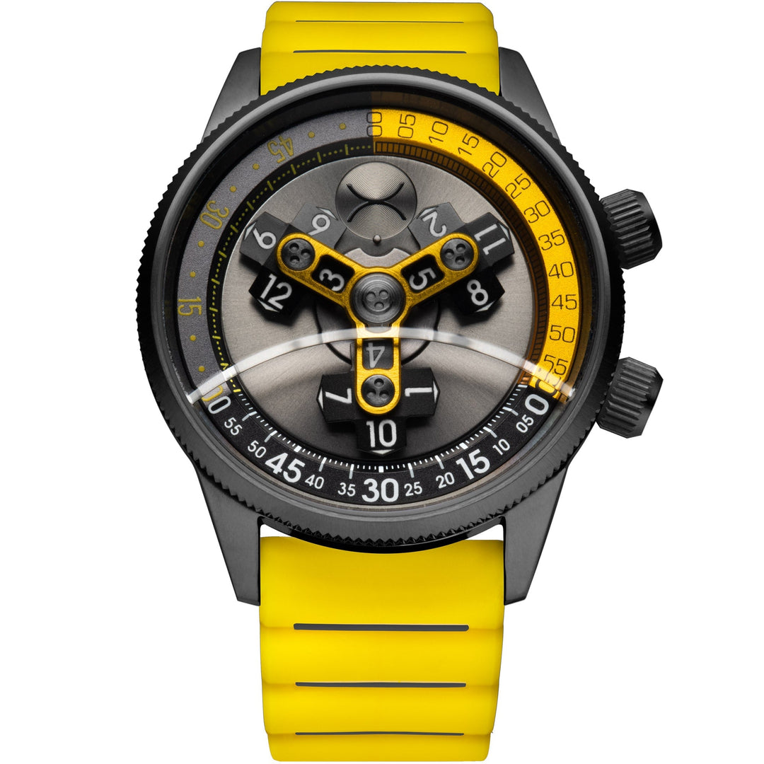 Vendetta II Automatic Wandering Hour Gunmetal Yellow Slate Gray Dial