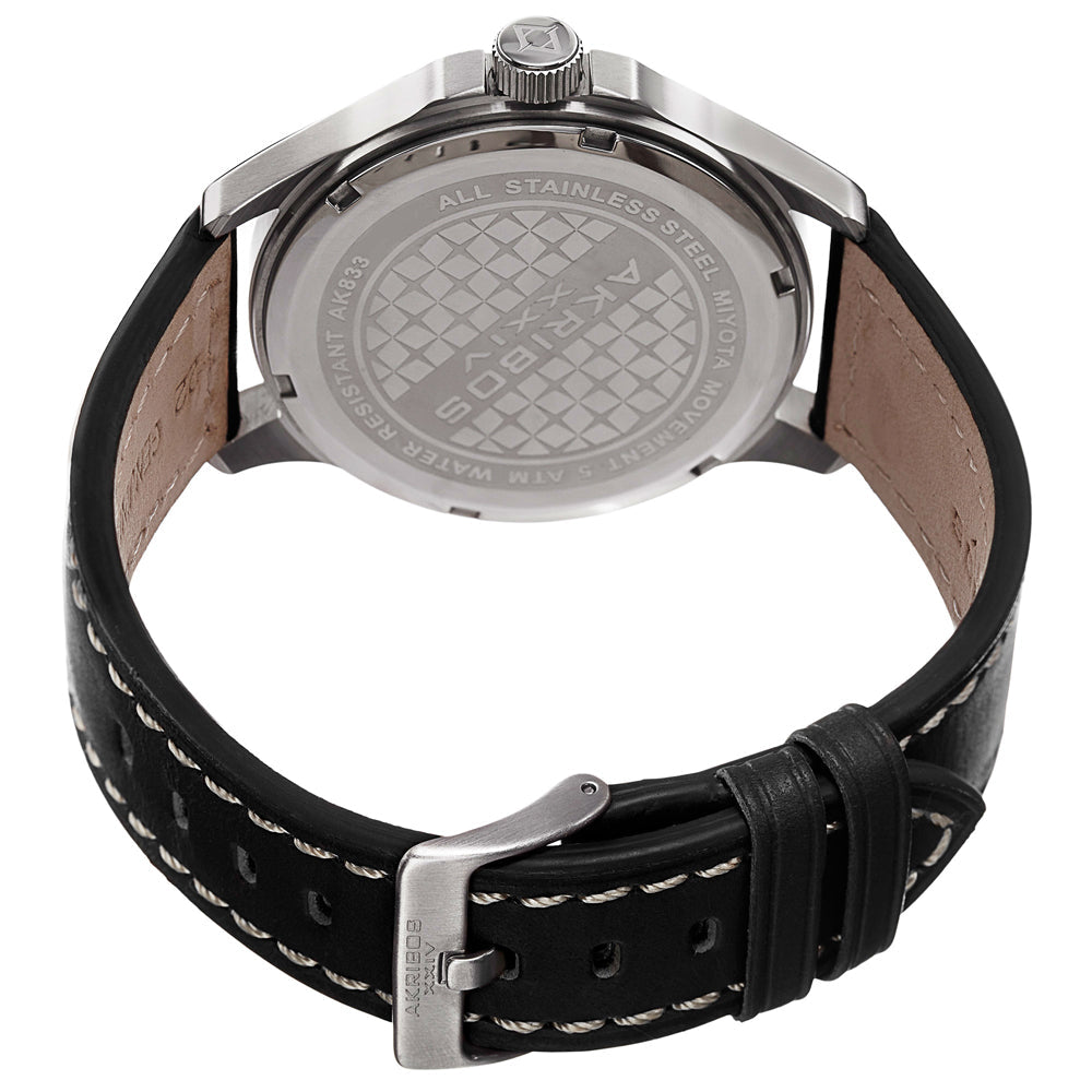 AK833GN-Casual Black/Leather | Black Dial