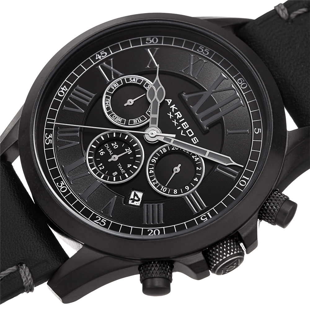 AK897BK-Casual Black/Leather | Black Dial