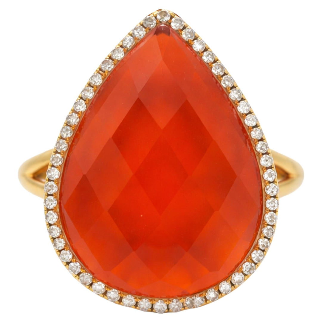 Pear-Shaped Carnelian & Diamond Halo Ring