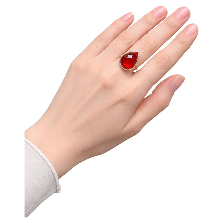 Pear-Shaped Carnelian & Diamond Halo Ring