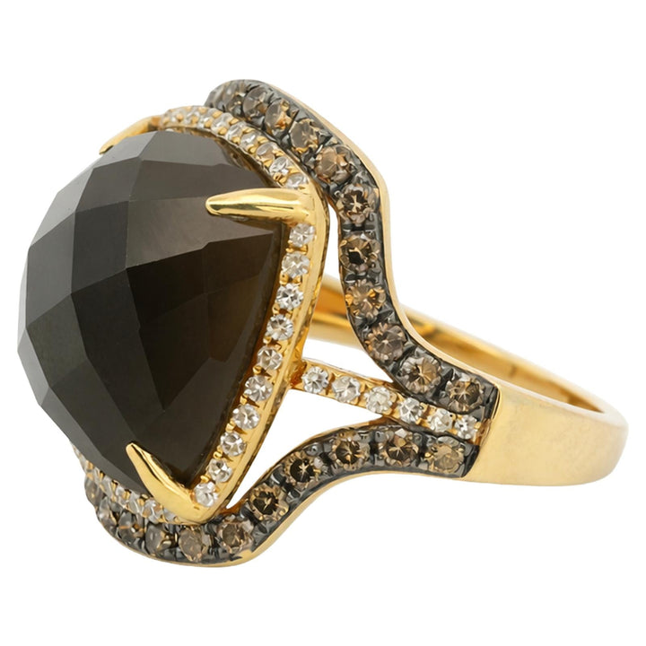 Cushion Cut Smoky Quartz & Diamond Double Halo Ring