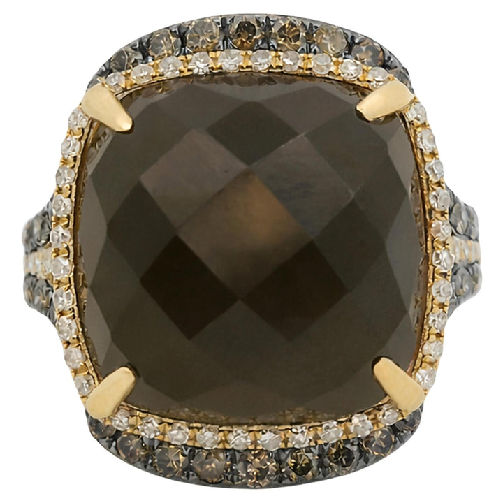 Cushion Cut Smoky Quartz & Diamond Double Halo Ring
