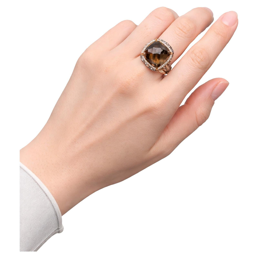 Cushion Cut Smoky Quartz & Diamond Double Halo Ring