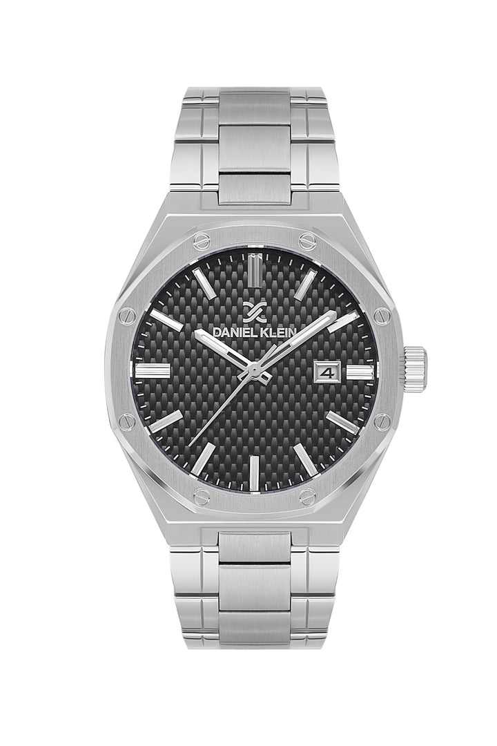 Premium Stainless Steel Band - Date Silver / Black Black Dial