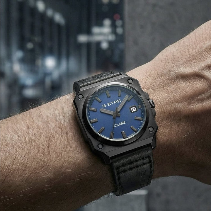 Cube Blue Dial / Black Leather Strap Blue Dial