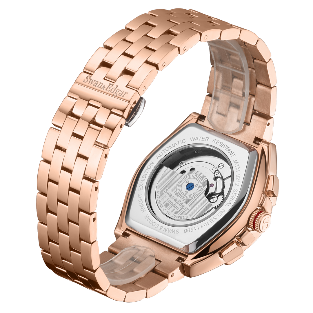 Knight Exhibition Automatic Black Open Exhibition Dial Rose Gold Stainless Steel