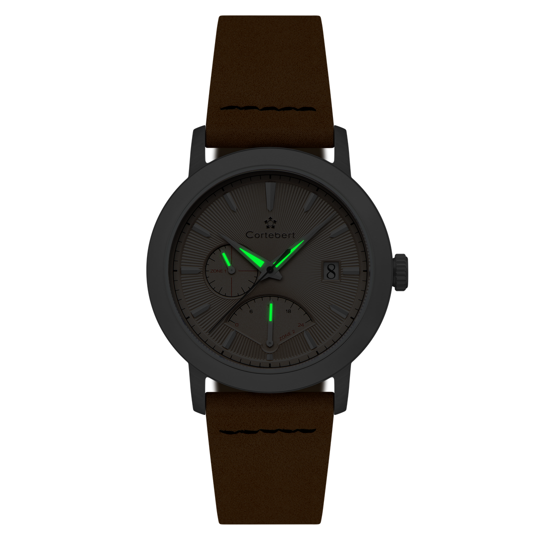 Cortebert Rodez Retrograde Dual Time Tan / Genuine Leather | Tan Dial