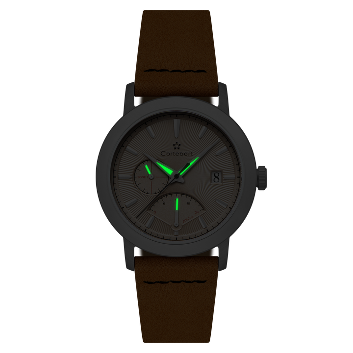 Cortebert Rodez Retrograde Dual Time Tan / Genuine Leather | Tan Dial