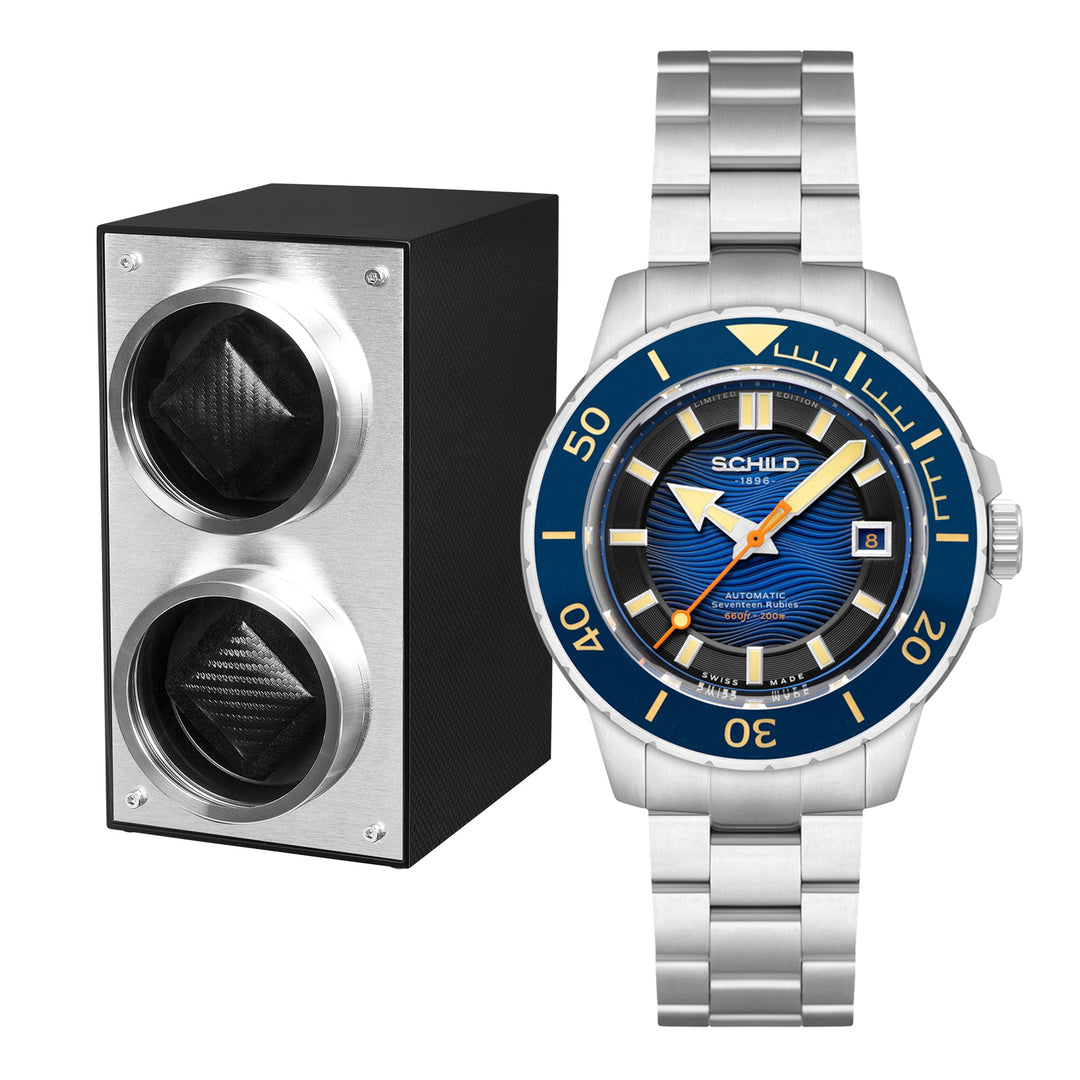 Hermann Swiss Automatic Limited Edition Watch Winder Set Blue / Stainless Steel 