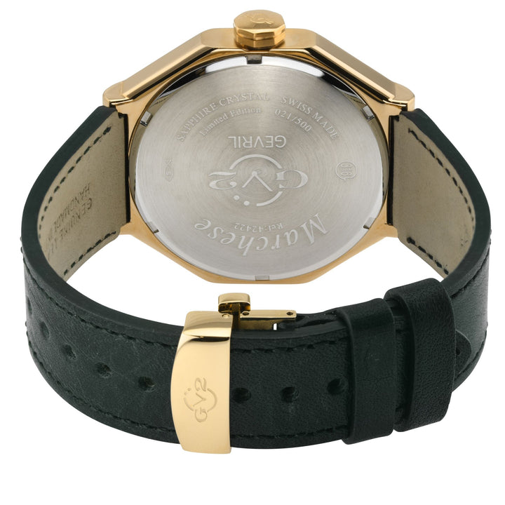 Marchese Swiss Made multifunction Gold/Silver,Green band | Silver Dial