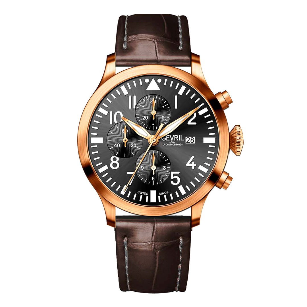 Vaughn Swiss automatic ETA 7750 pilot chronograph black, rose Black Dial