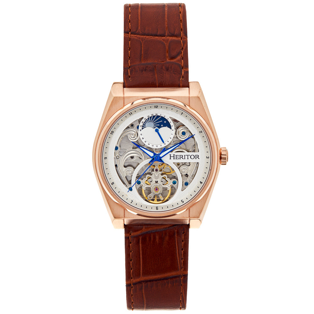 Daxton Semi Skeleton Brown/Rose Gold | White Dial