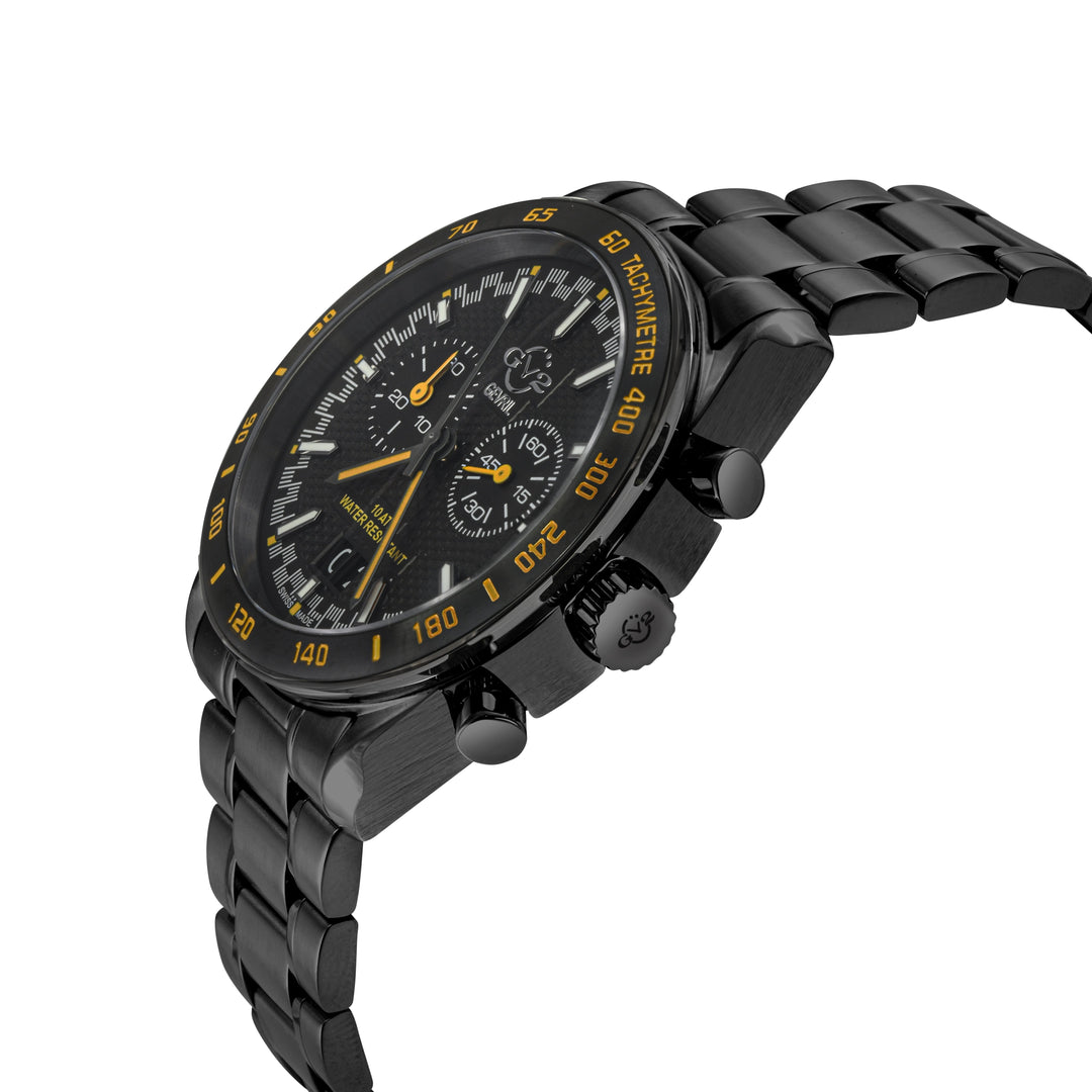 Freccia-Chronograph GV2 Swiss Quartz, SS/IPBLK Case, Black Bezel, Black Dial, IP