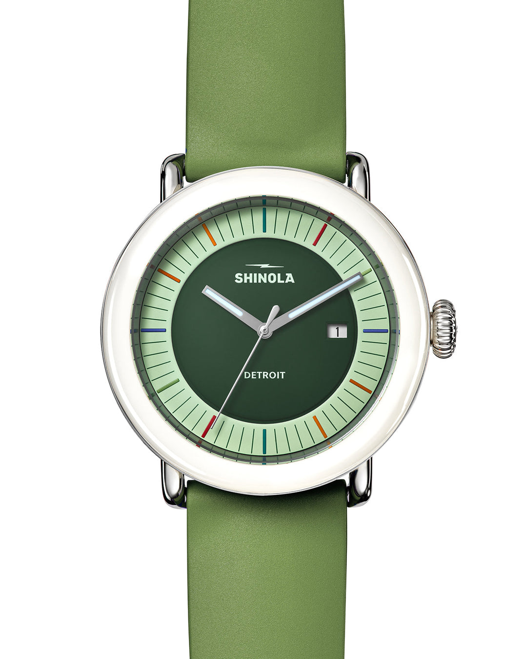Detrola 3HD 41mm, Light Olive Rubber Strap Deep Olive Deep Olive Dial