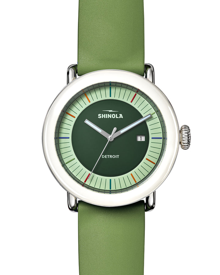 Detrola 3HD 41mm, Light Olive Rubber Strap Deep Olive Deep Olive Dial