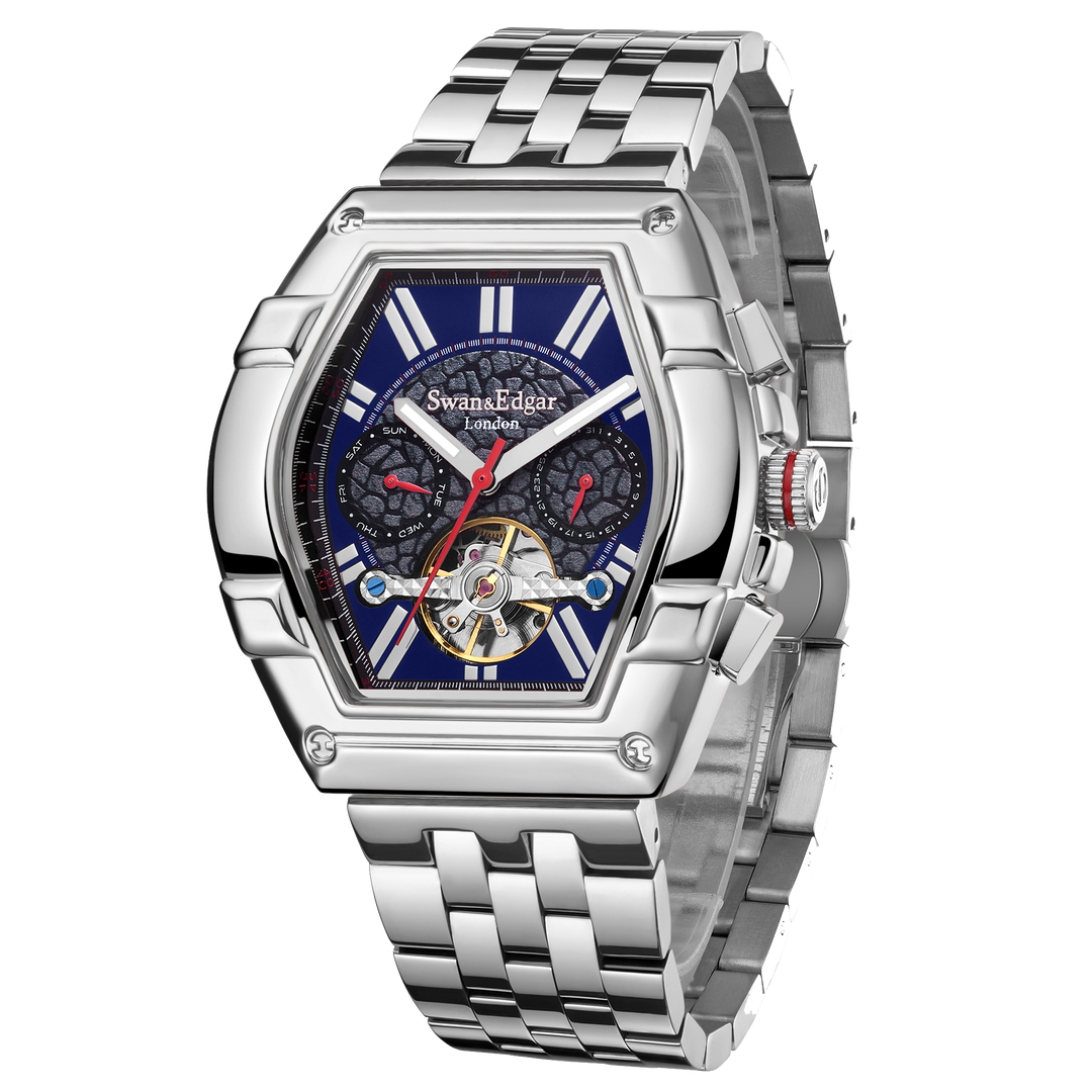 Knight Exhibition Automatic Blue Open-Exhibition Dial / Silver Stainless Steel B