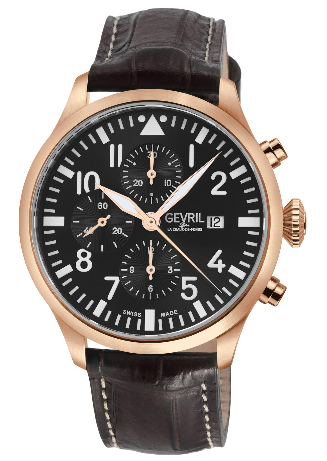 Vaughn Swiss automatic ETA 7750 pilot chronograph black, rose Black Dial