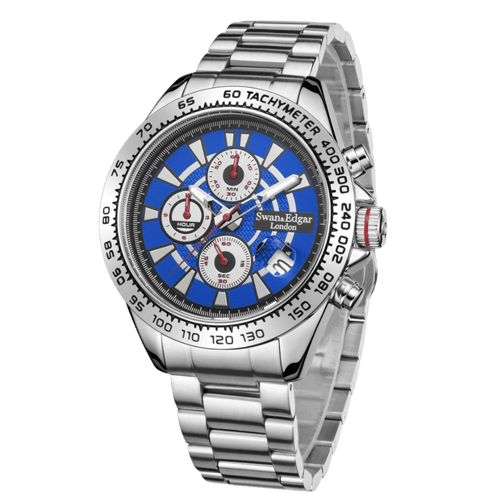 Speed Target Mechanical Quartz Blue Dial Stainless Steel Bracelet Silver Case Ch