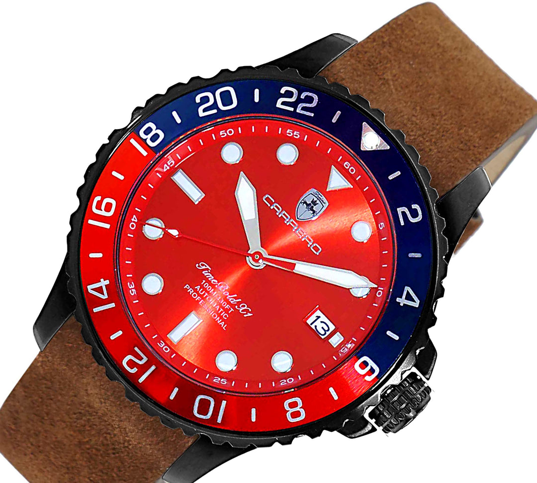 TIME BOLD- X4 BLUE/RED - BROWN SUEDE Red Dial