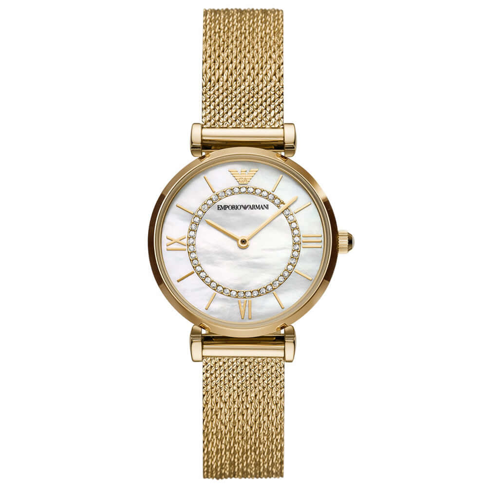 Gianna T-bar Mother-Of-Pearl Dial / Gold-Tone Stainless Steel Mesh Bracelet Moth