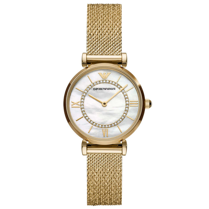 Gianna T-bar Mother-Of-Pearl Dial / Gold-Tone Stainless Steel Mesh Bracelet Moth