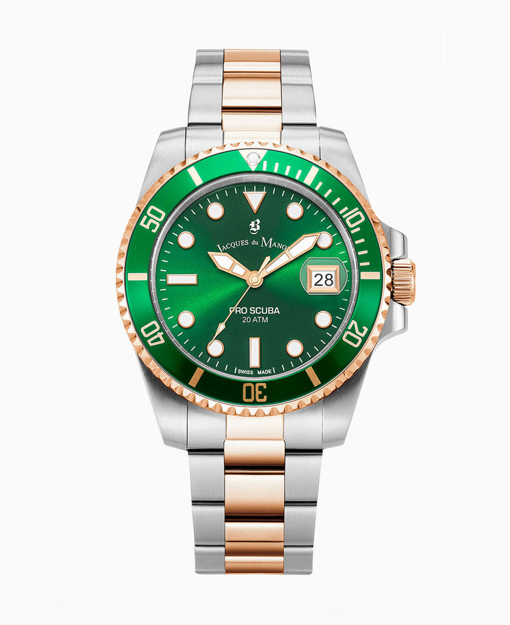 Pro Scuba 43mm Green dial, bicolor rose-stainless steel bracelet, unidirectional
