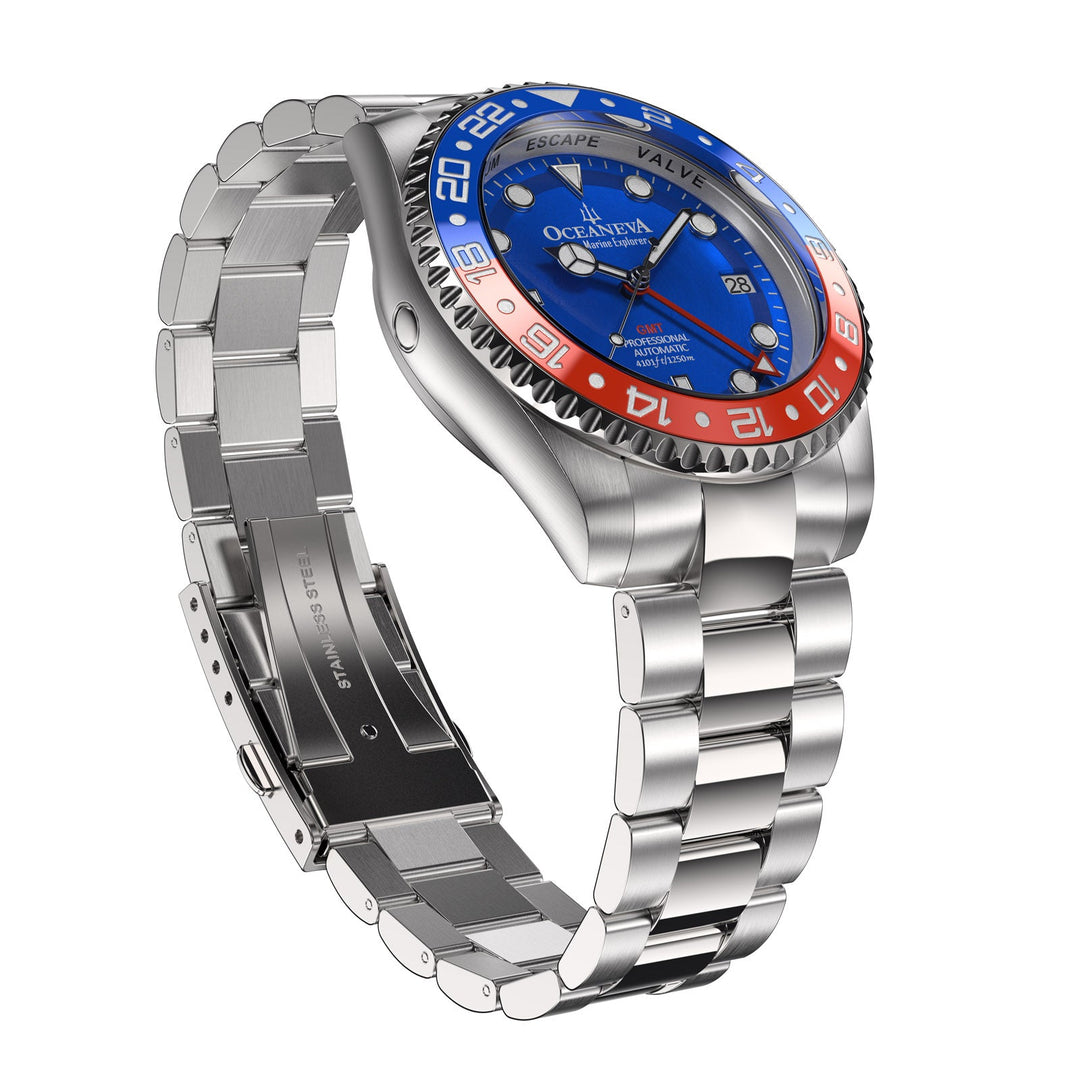 Deep Marine Explorer II Swiss Automatic Blue/Red Bezel| Blue Dial