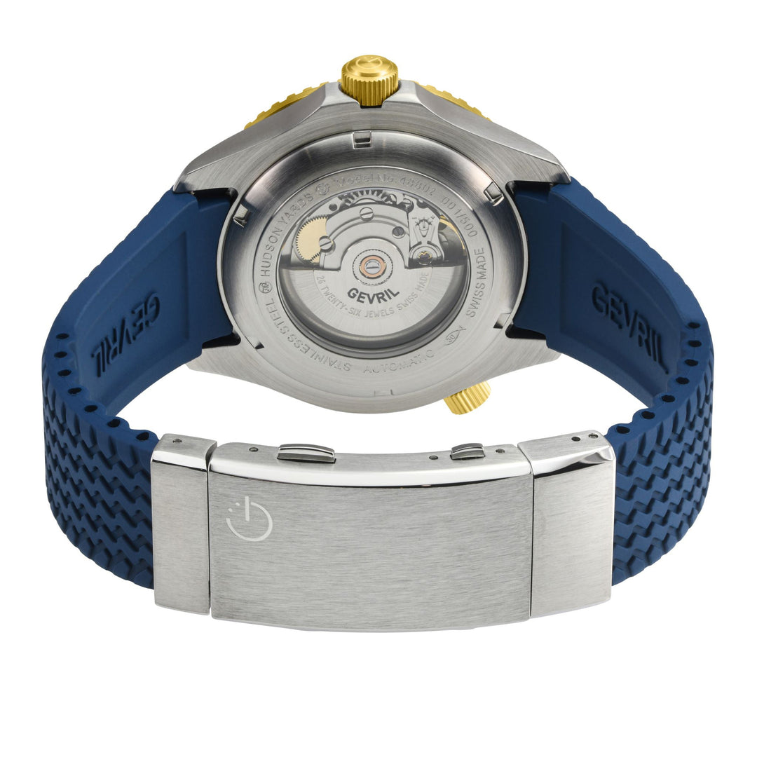 Hudson Yards - Rubber Swiss Made SW200 ceramic rotating bezel helium valve, Blue
