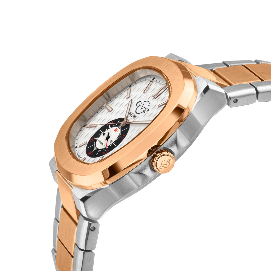 Potente Silver/White, Two toned IPRG band, Swiss Automatic Dress Watch | White D