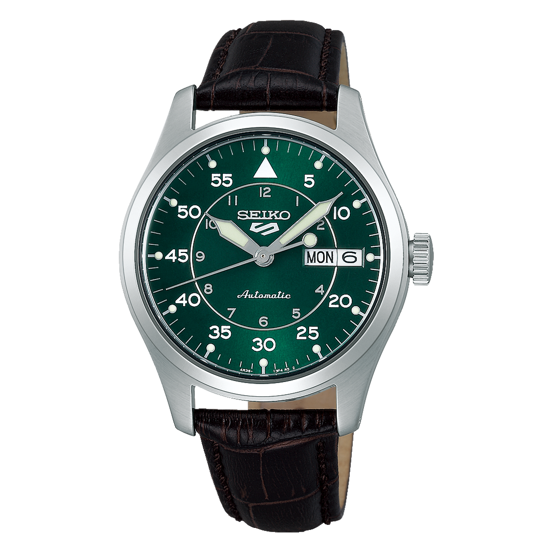 5 Sports Field Series Green Dial Brown Leather Strap 36.4mm Green Dial
