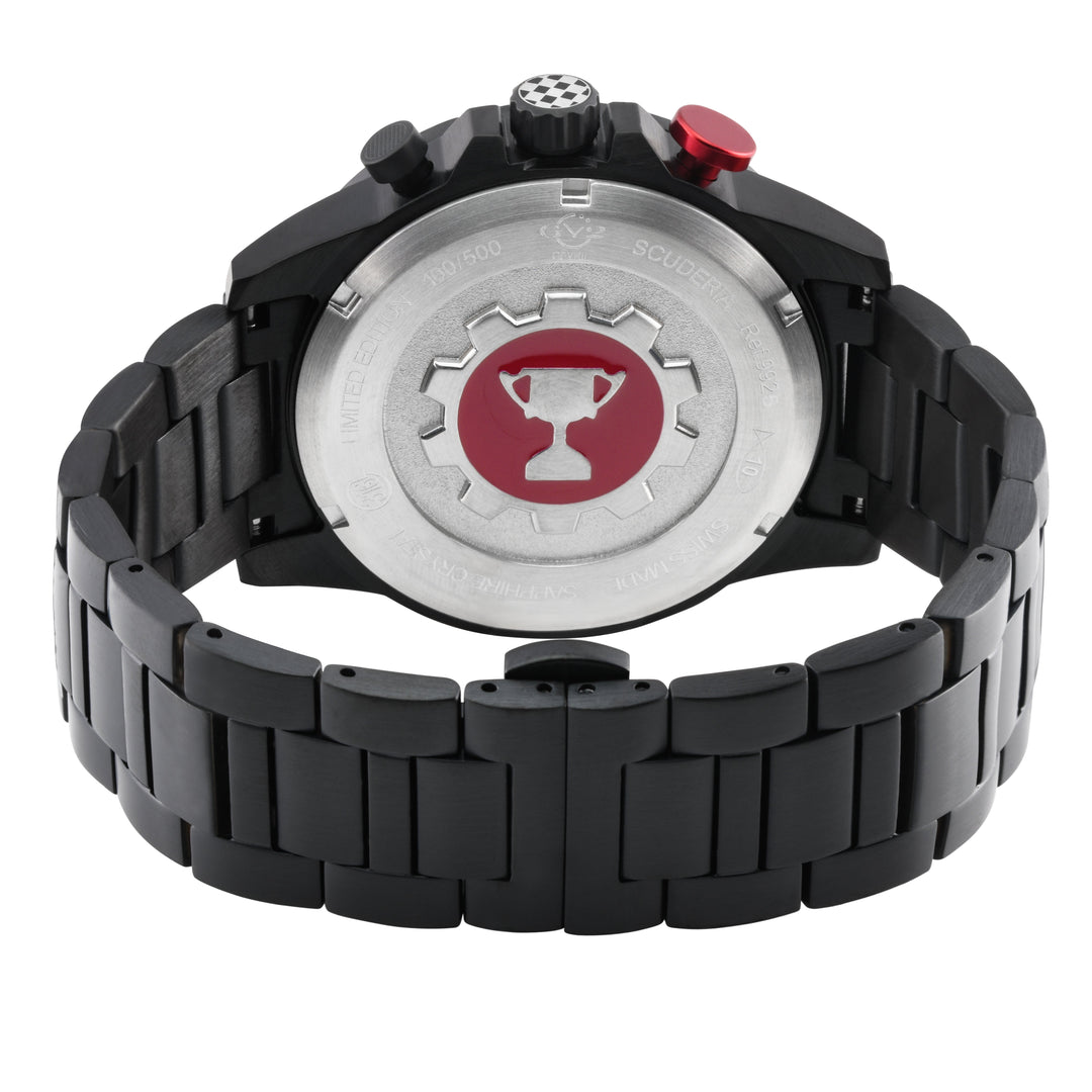 Scuderia Swiss Made Chronograph alarm, metal band Black red | Black Dial