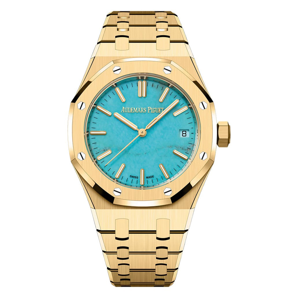 Audemars Piguet ROYAL OAK 37MM TURQUOISE DIAL 18K YELLOW GOLD 15550BA MENS WATCH