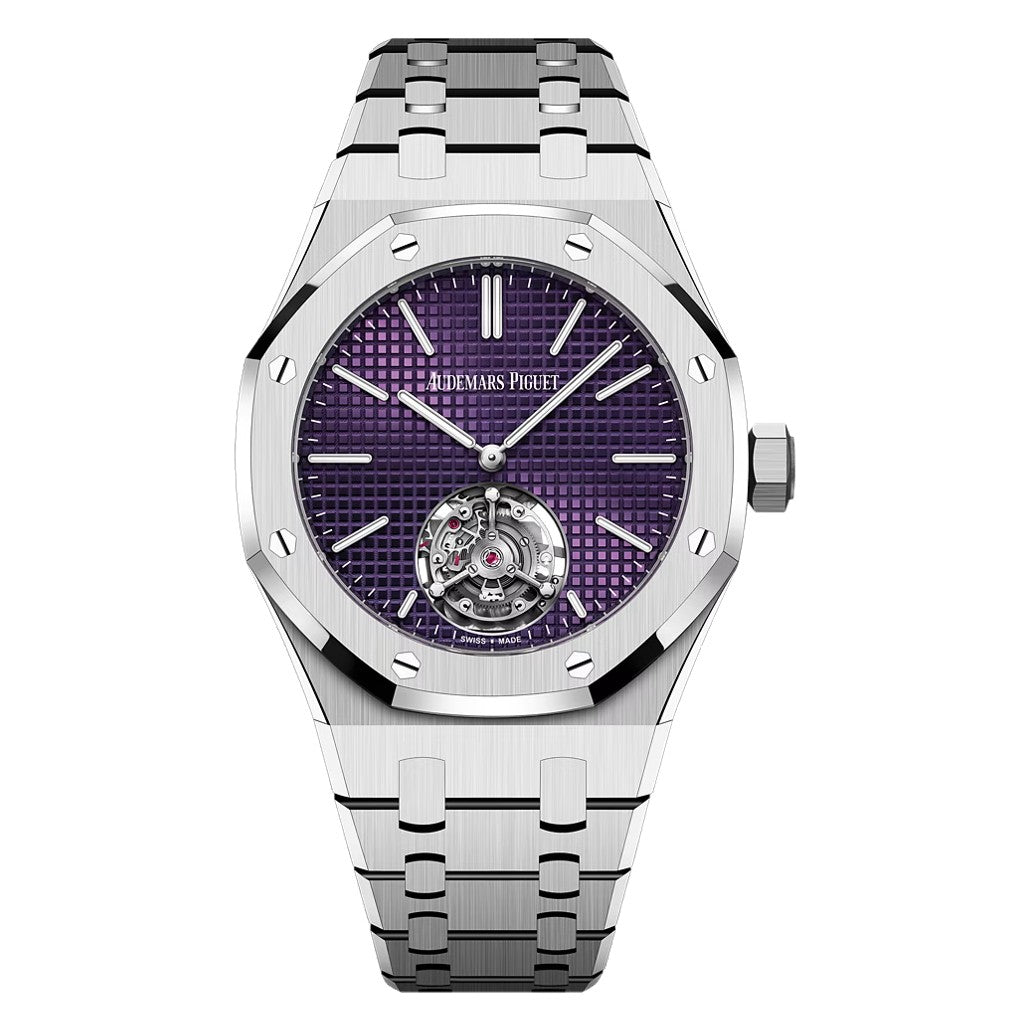Audemars Piguet ROYAL OAK 37MM PLUM DIAL STAINLESS STEEL FLYING TOURBILLON EXTRA-THIN 5OTH ANNIVERSARY 26660ST.OO.1356ST.01 MENS WATCH