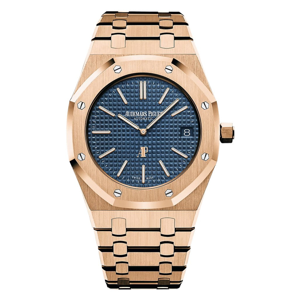 Audemars Piguet ROYAL OAK 39MM BLUE DIAL 18K PINK GOLD JUMBO EXTRA-THIN 15202OR.OO.1240OR.01.A MENS WATCH