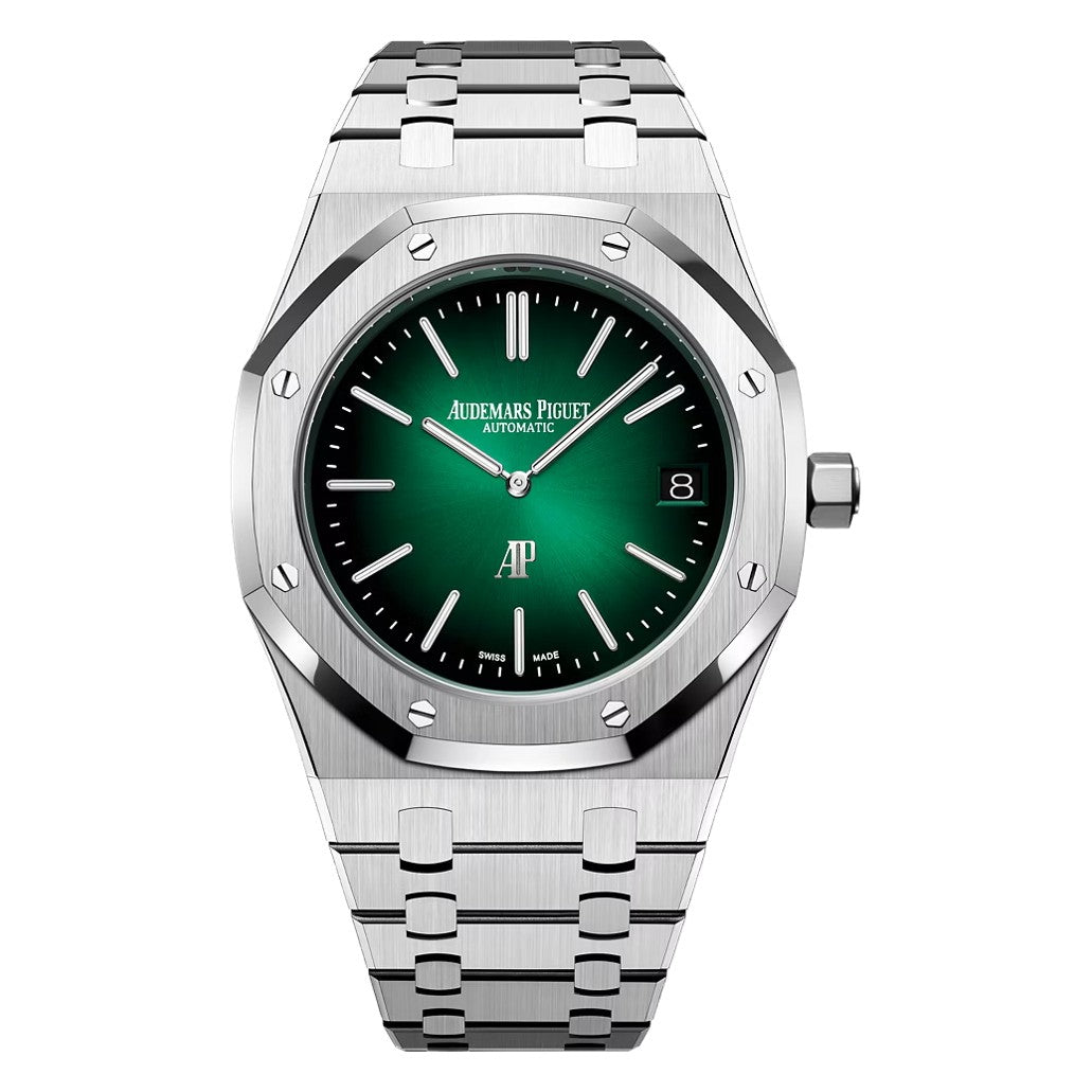 Audemars Piguet ROYAL OAK 39MM SMOKED GREEN DIAL PLATNIUM JUMBO EXTRA-THIN 15202PT.OO.1240PT.01 MENS WATCH