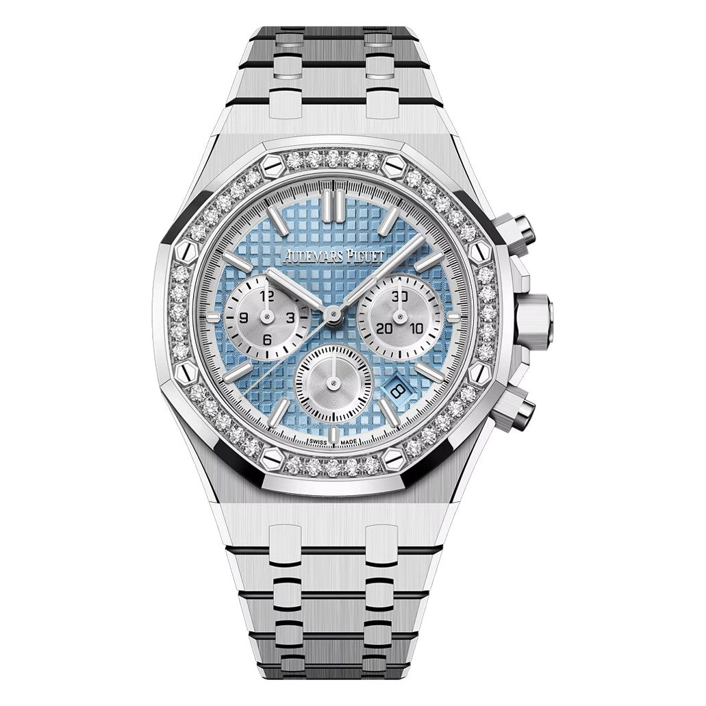 Audemars Piguet ROYAL OAK 38MM LIGHT BLUE DIAL DIAMOND BEZEL CHRONOGRAPH Ref. 26715ST.ZZ.1356ST.01 MENS WATCH